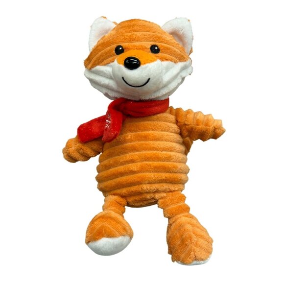 Orange Corduroy style Fox Plush Toy Red Scarf Christmas snowflake scarf 11" READ - Picture 1 of 4